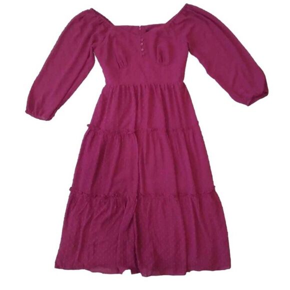 J. Crew Dark Berry Pink Swiss Dot Print Chiffon Midi Length Dress Women's Size 2 - Picture 1 of 12